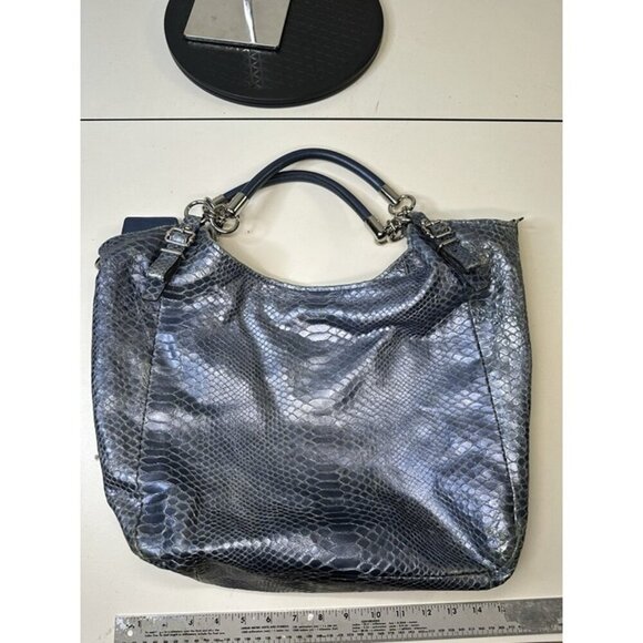 COACH Madison Embossed Leather Python Shoulder Bag Style#: 16349 Blue - Picture 4 of 11